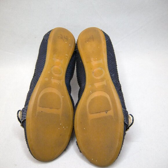 Snakeskin Ballet Flats in Navy Blue Round Toe with Buckle & Charm Size 11 Python - Picture 7 of 11